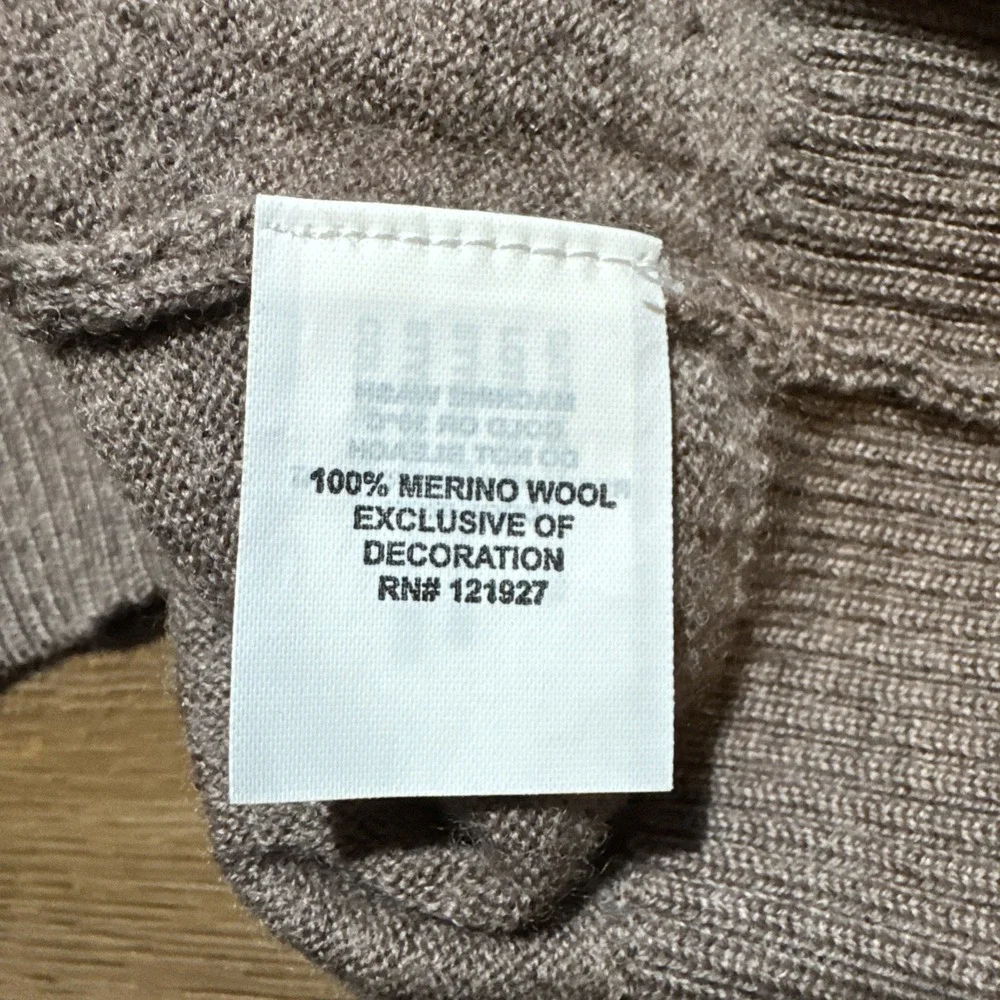 Johnnie-O Mens LARGE Raynor Pullover 1/4 Zip Merino Wool Sweater Walnut‎ Brown